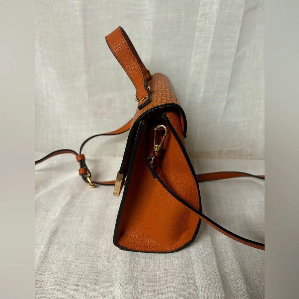 Dune London Orange Woven Flap Top-Handle Satchel